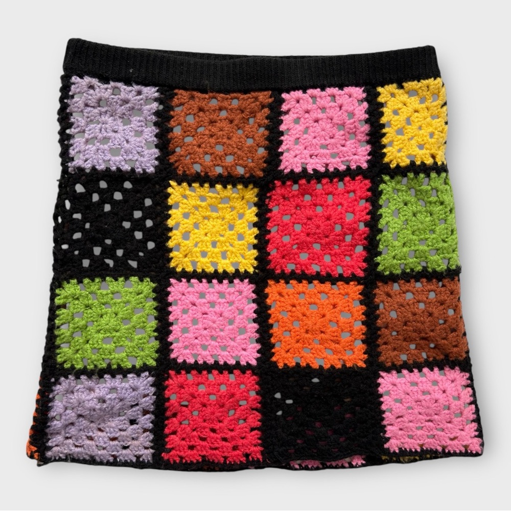 Free People The Ragged Priest Gathering Skirt Size XS Crochet‎ Colorful Mini - Picture 2 of 8